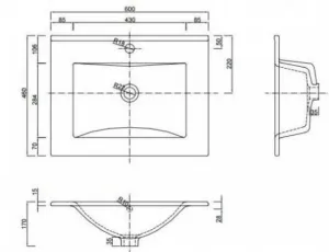 ArtDef Keramické umývadlo PLAN L1722 | 60 cm