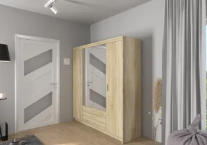ArtLemp Šatníková skriňa ELLEN 4D2S so zrkadlom | dub sonoma