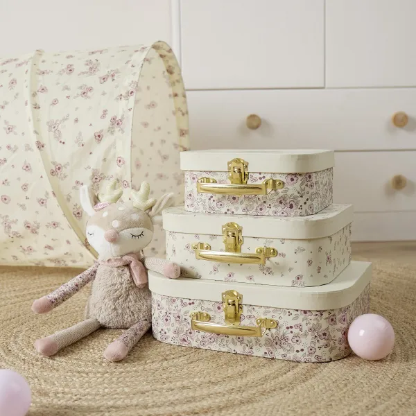 Bieco - Súprava troch kartónových kufríkov - jelenček Ella - vintage flowers
