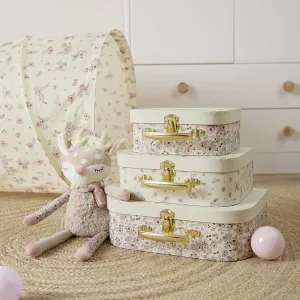 Bieco - Súprava troch kartónových kufríkov - jelenček Ella - vintage flowers