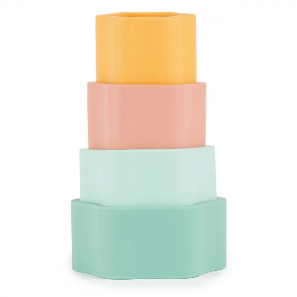 Bieco Silicone Stacking Tower Flower aktivity hračka 12 m+ Tropical Vibes 4 ks