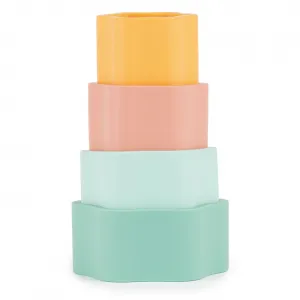 Bieco Silicone Stacking Tower Flower aktivity hračka 12 m+ Tropical Vibes 4 ks