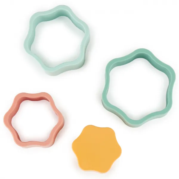 Bieco Silicone Stacking Tower Flower aktivity hračka 12 m+ Tropical Vibes 4 ks