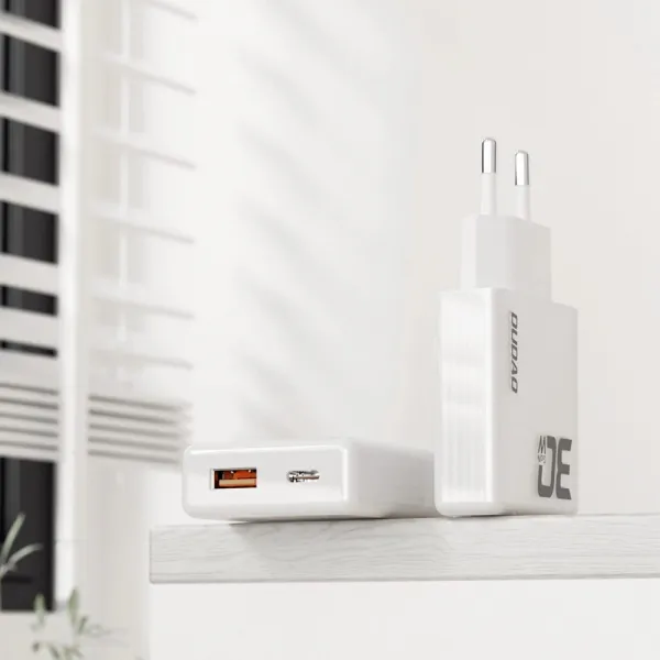 Dudao GaN nabíjačka 30W USB / USB-C + kábel USB-C - USB-C, A30EUT, biela