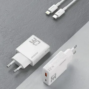 Dudao A30EUL GaN sieťová nabíjačka USB / USB-C 30W + kábel USB-C / Lightning, biela
