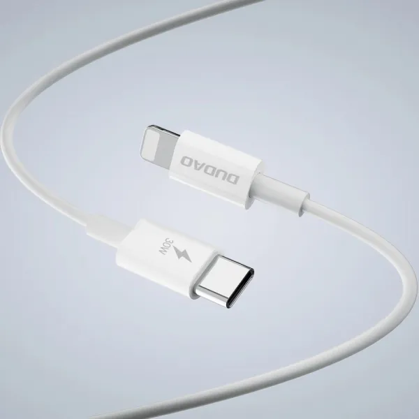 Dudao A30EUL GaN sieťová nabíjačka USB / USB-C 30W + kábel USB-C / Lightning, biela