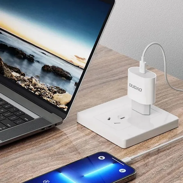 Dudao A14EU nabíjačka USB-C, PD 20W + kábel USB-C - USB-C, biela