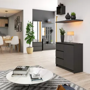 Ak furniture Komoda JERRY K 80 cm 1 dveře 3 zásuvky grafitově šedá