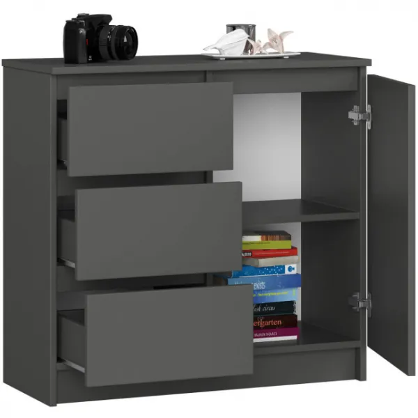 Ak furniture Komoda JERRY K 80 cm 1 dveře 3 zásuvky grafitově šedá