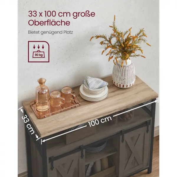 VASAGLE Skriňa s posuvnými dverami, 100 x 80 x 33 cm, hnedá
