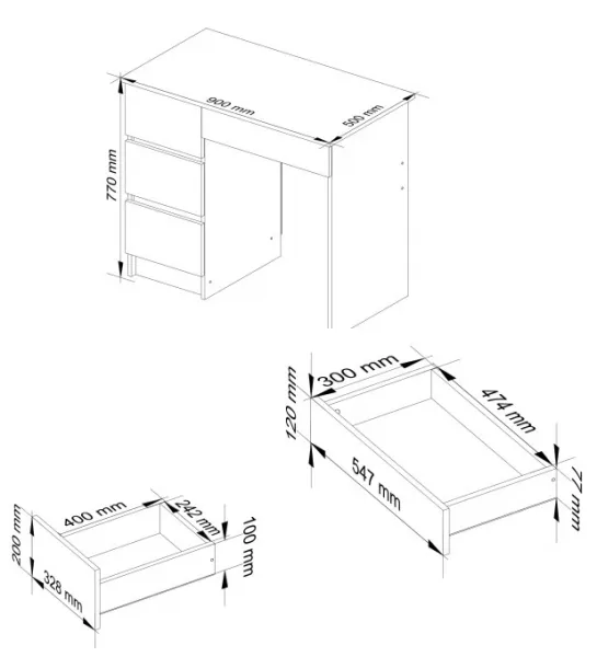 Ak furniture Písací stôl A-7 90 cm dub sonoma ľavý