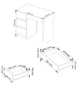 Ak furniture Písací stôl A-7 90 cm dub sonoma ľavý