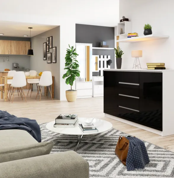 Ak furniture Komoda Tove K 160,4 cm biela/čierna lesklá