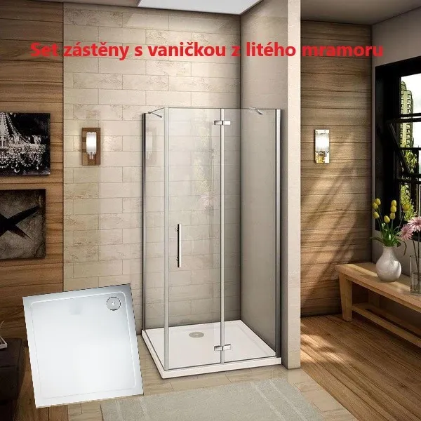 H K - Štvorcový sprchovací kút MELODY F5 100x100 cm s jednokrídlovými dverami s pevnou stenou vrátane sprchovej vaničky z liateho mramoru SE-MELODYF5100100/THOR-100SQ