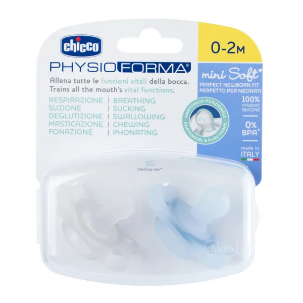 CHICCO Cumlík Physio Mini Soft celosilikónový 0-2m chlapec 2 ks