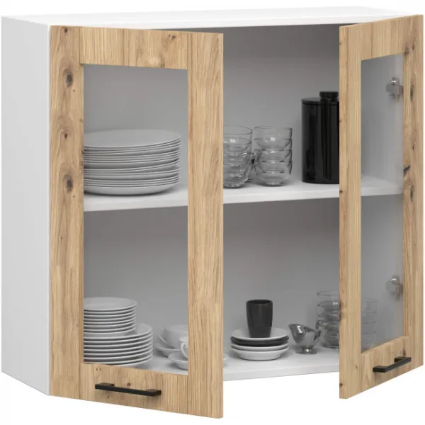 Ak furniture Závěsná kuchyňská skříňka OLIVIE W 80x72 cm bílá mat/dub artisan