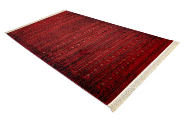 Koberec ORIENT 5820 so strapcami, pruhy / orientálny, bordový / čierny