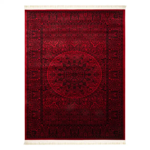 Koberec ORIENT 6039 so strapcami, rám / orientálny / rozeta, bordový / čierny