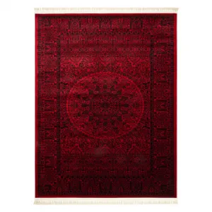 Koberec ORIENT 6039 so strapcami, rám / orientálny / rozeta, bordový / čierny