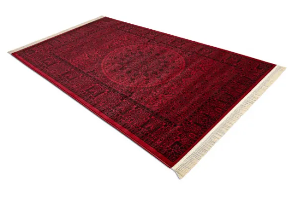 Koberec ORIENT 6039 so strapcami, rám / orientálny / rozeta, bordový / čierny