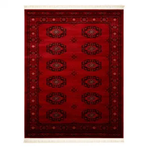 Koberec ORIENT 6871 so strapcami, rám / ornament / klasický, bordový / čierny