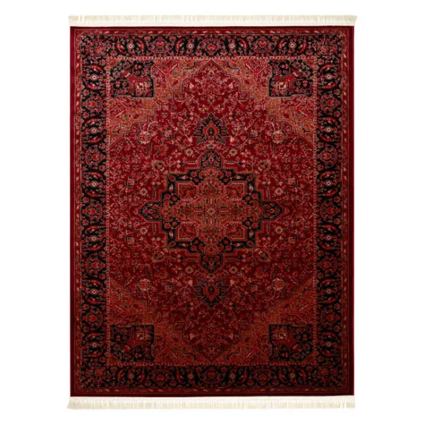 Koberec ORIENT Y307 so strapcami, rám / ornament / klasický, bordový / čierny