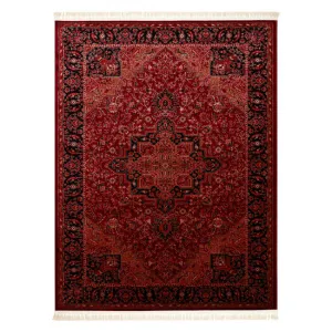 Koberec ORIENT Y307 so strapcami, rám / ornament / klasický, bordový / čierny
