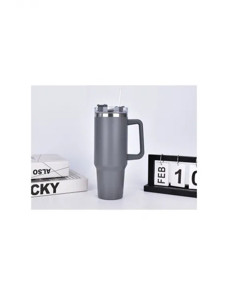 Termohrnček nerezový dvojstenný G872 XXL 1200 ml so slamkou v šedej farbe