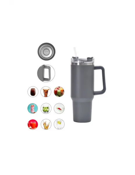 Termohrnček nerezový dvojstenný G872 XXL 1200 ml so slamkou v šedej farbe