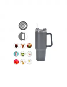 Termohrnček nerezový dvojstenný G872 XXL 1200 ml so slamkou v šedej farbe