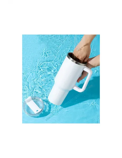 Termohrnček nerezový dvojstenný G870 XXL 1200 ml so slamkou v bielej farbe