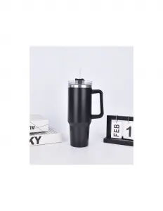 Termohrnček nerezový dvojstenný G873 XXL 1200 ml so slamkou v čiernej farbe