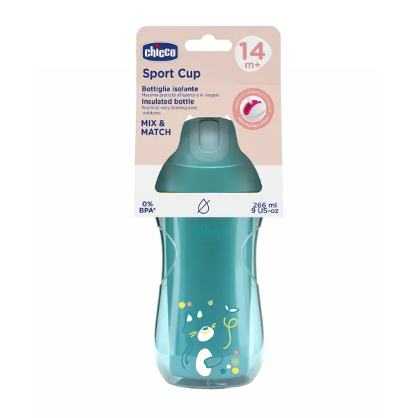 CHICCO Hrnček Sport so slamkou teal, 14m+