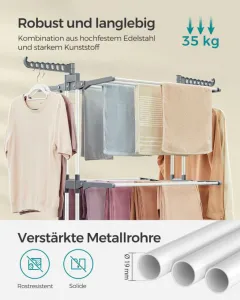 SONGMICS Sušiak na bielizeň 3 poschodia 128 x 172 x 64 cm biely