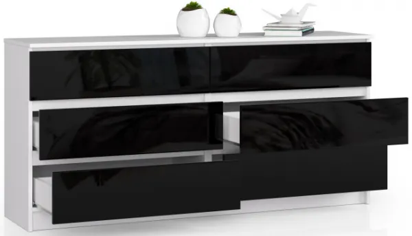 Ak furniture Komoda Rollo V 160,4 cm biela/čierna lesklá