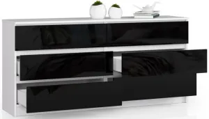Ak furniture Komoda Rollo V 160,4 cm biela/čierna lesklá