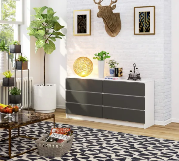 Ak furniture Komoda Kuba 160 cm 6 zásuviek biela/grafitová