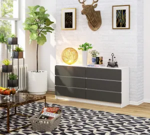 Ak furniture Komoda Kuba 160 cm 6 zásuviek biela/grafitová