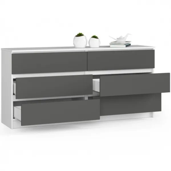 Ak furniture Komoda Kuba 160 cm 6 zásuviek biela/grafitová