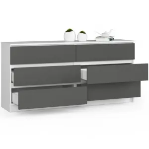 Ak furniture Komoda Kuba 160 cm 6 zásuviek biela/grafitová