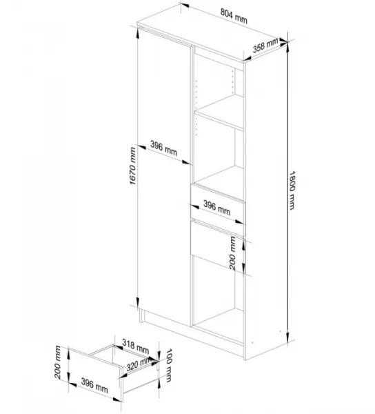 Ak furniture Skriňa Rexa II 80 cm biela/čierna