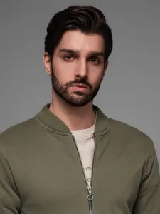 Pánska mikina bez kapucne na zips- khaki