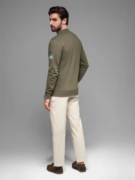 Pánska mikina bez kapucne na zips- khaki