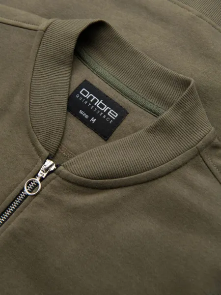 Pánska mikina bez kapucne na zips- khaki