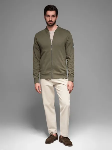 Pánska mikina bez kapucne na zips- khaki