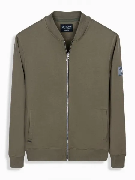Pánska mikina bez kapucne na zips- khaki