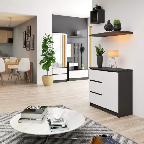 Ak furniture Komoda JERRY K 80 cm 1 dveře 3 zásuvky šedá/bílá