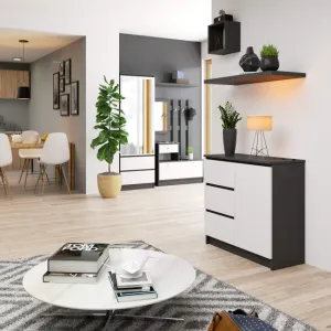 Ak furniture Komoda JERRY K 80 cm 1 dveře 3 zásuvky šedá/bílá