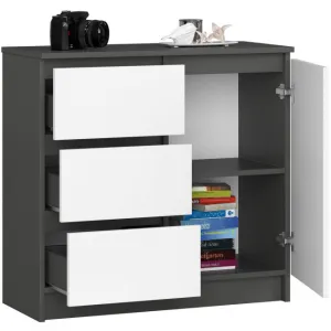 Ak furniture Komoda JERRY K 80 cm 1 dveře 3 zásuvky šedá/bílá