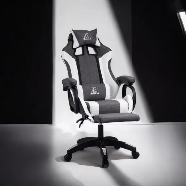 JAKS Herná stolička šedo biela LevelUp